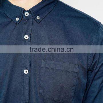 HOYUGO Navy Twill Shirt With Shirt Button Down Collar photo-3