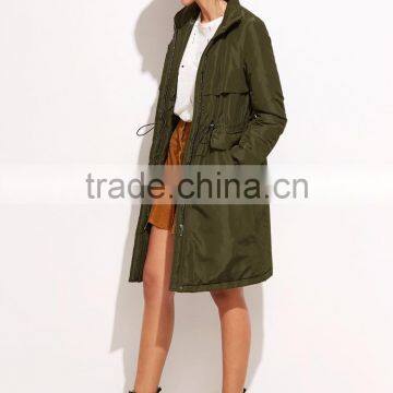 Olive Green Drawstring Parka Jacket Winter Coat With Hooded Cotton Padded Longline Jacket Jacket Custom Made photo-3