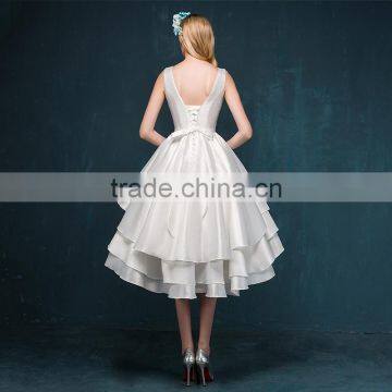 MGOO Custom Made Evening Dinner Dress Short White Satin Elegant Dress Latest Design Prom Layers Dress 2256 photo-4
