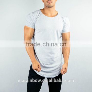 Heather Grey Scoop Neck T Shirt for Men Short Sleeve Curved Hem Longline T Shirt 95% Cotton 5% Elastane Gym Fitted T Shirt