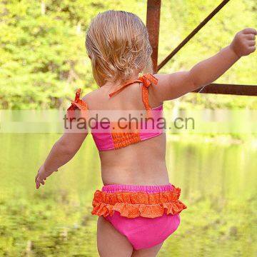 Baby Swimwear Blue Yellow and Aqua Stitching 2 Piece Suit Girl Swimsuit photo-4