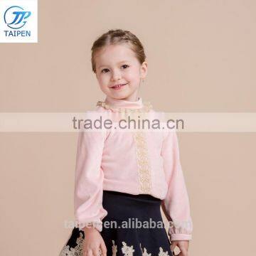 High Neck Girls Velvet t Shirt With Lace Children Clothing Pullover Long Sleeve t Shirt photo-4