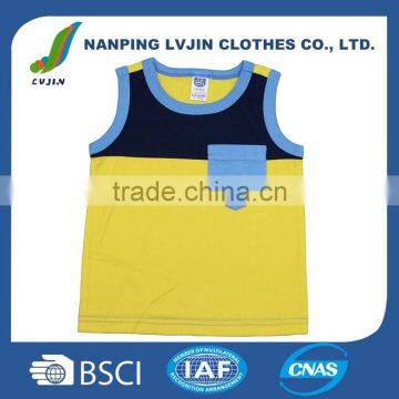 Baby Sleeveless T Shirt,Custom T-Shirt,100%Cotton baby Plain Yellow and Navy T Shirt Wholesale China