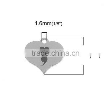 Stainless Steel Charms Heart Silver Tone Semicolon photo-2