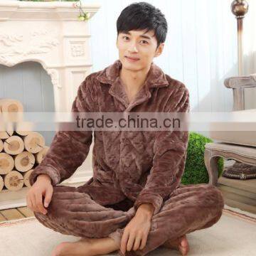 hot selling flannel fleece men sleepwear brown thick keep warm and low price