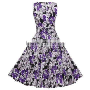 onen summer one piece dress vest sleeveless flower print rockabilly dress Audrey Hepburn summer dress