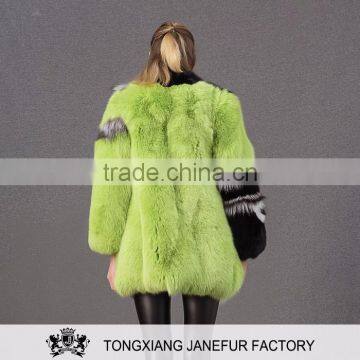 Luxurious long sleeve apple green outerwear soft fox fur coat winter coat