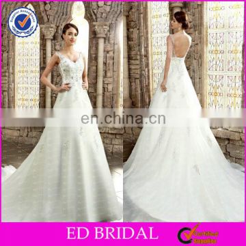 CE498 V-Neck Sexy Backless Chapel Train Beaded White Wedding Dress Philippines