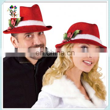 Plush Band Adult Red Christmas Party Fedora Hats HPC-0264