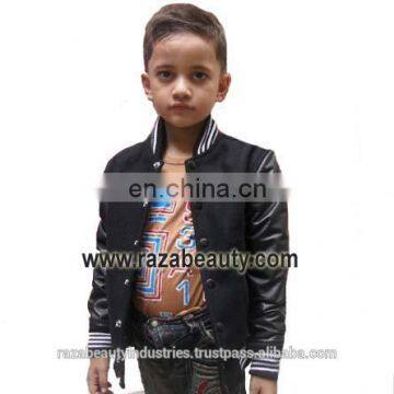 Kids Black Varsity Jackets, Wool Leather Kids Baseball Jackets, Kids Bomber Jackets