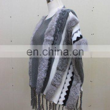 Vintage Style Rabbit Fur Knitted Shawls Fashionable Knit Shawls With Tassel Stylish Knitting Cape Poncho photo-5