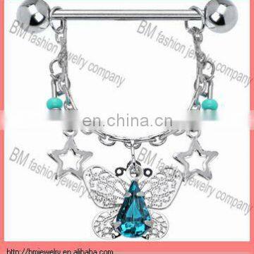 diamond butterfly design dangle chain nipple piercing jewels for nipples