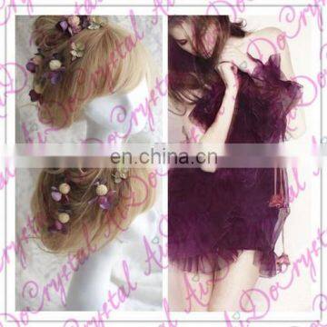 Aidocrystal Fashion Flower Hair Clip Romantic Fabric Handmade Rhinestone Flower Grecian Headpieces photo-2