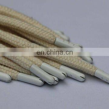 Custom round cotton shoelace with white metal aglet for basketball shoes