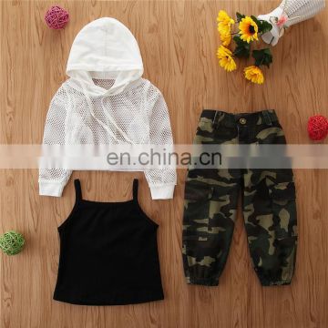 2020 summer girls camouflage sports 3-piece ins trend girl casual hoodie suit