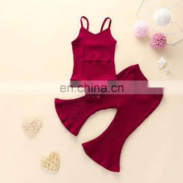 Fall Winter Baby Girls Clothing Knitted Solid Color Vest Rompers + Flared Trousers Pants 2pcs Set Kid Girls Clothing Set photo-5