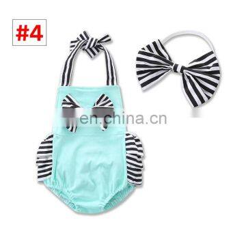 Baby Girl Romper Headband Set Toddler Flower Print Bodysuit Summer Clothes for 0-2T photo-5