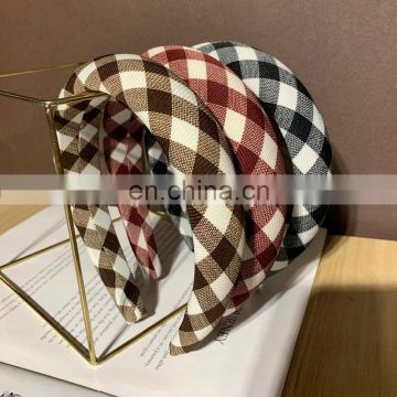 Factory new product woman plaid knotted headband solid color bow sweet hair hoop