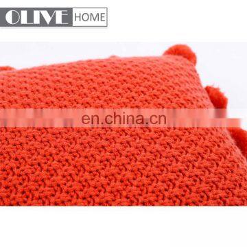 2018 Fashion Sofa Decorative Handmade Plain Acrylic Knitted Cushion Cover With Pompom photo-4