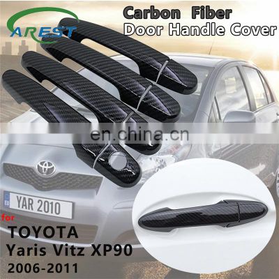 Carbon Fiber Door Handle Cover Catch Trim Car Set Stickers Accessories for Toyota Yaris Vitz XP90 2006 2007 2008 2009 2010 2011