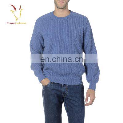 Ribbed Crew Neck Cashmere Pullover Men Knitwear Sweater