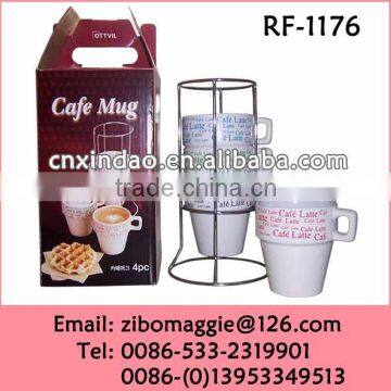 Custom Designed Promotional Porcelain Stackable Coffee Mug with Rack for Tableware