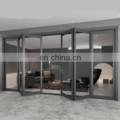 Narrow Frame Thermal Break Exterior Aluminum Double Glazed Bifold 3 4 Bi Folding Sliding Glass Accordion Door
