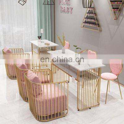 Fashionable Gold arm rest table manicure nail salon modern custom nail tech table salon furniture table for acrilic nail