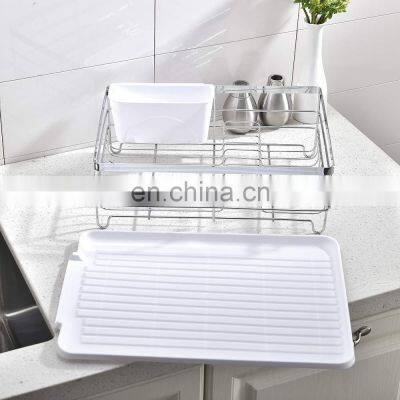 3 Piece Sturdy Kitchen Sink Side Draining Kitchen Counter Top Chrome Dish Drying Rack,Dish Rack and Drainboard Set photo-2