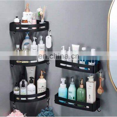 Hot Selling No Drilling Wall Mount Corner Bathroom Shelves Organizer Adhesive Shower Shelf With Hooks Shelf