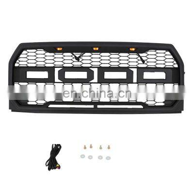 ABS Front Grille with LED Light 2015-2017 Cool Designed Black Fit for Ford F-150 2 Pcs Bubble Bags / Carton REPLACEMENT STANDARD