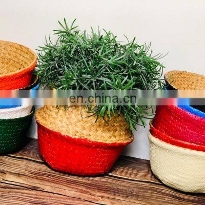 Best Seller Handwoven Seagrass Belly Basket, Colored Wicker Woven Baskets Wholesale Planter Vietnam Supplier