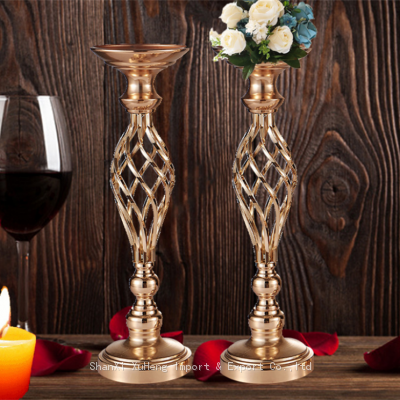 Gold Metal Candle Holders Stand Flowers Vase Candlestick As Road Lead Candelabra Centerpieces Wedding Event Table Decorations photo-5