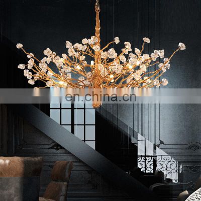 Nordic luxury living room hotel Villa bedroom designer pendant light model room tree branches copper crystal chandelier