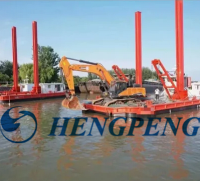 Modular Pontoon Crane Transportation Barge/Floating Working Platform Carrier/Cargo Deck Barge Support Crane Operate Dredging in Inland River Lake