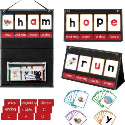 CVC Word Builder Desktop Pocket Chart with 107 Cards, Kids Word Builder Games for CVC CVCC CCVC Learning Reading Spelling Early Education Tool for Preschool Kindergarten Classroom