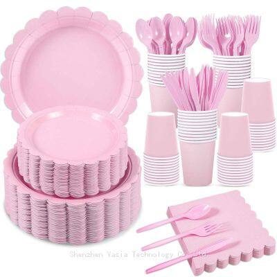 Wholesale 25-Guest Lace Disposable Tableware Sets - Paper Plates, Cups for Birthday & Wedding