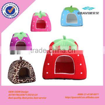 Promotional cute colorful fruit strawberry and leopard printed pet house pet bed