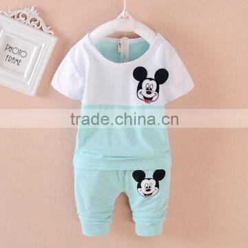 2016 new design kids wear children clothes set baby boy mouse shirt and pant piece set