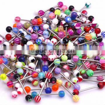 Colorful Stainless Steel UV Acrylic Ball Barbell Tongue Rings Bars Piercing