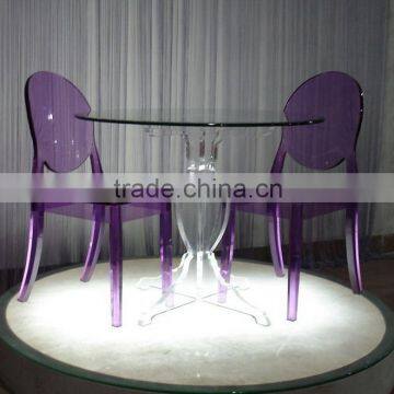 Leisure Transparent Dining Round Table And Purple Chair Set