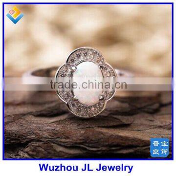 925 Silver Oval White Opal Ring Birthstone Ring photo-3