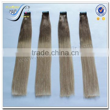 Wholesale silky straight 100% virgin human hair ombre color tape in hair extensions