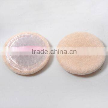 High Quality Cosmetic Powder Puff Flock Sponge with satin padding and ribbon handle