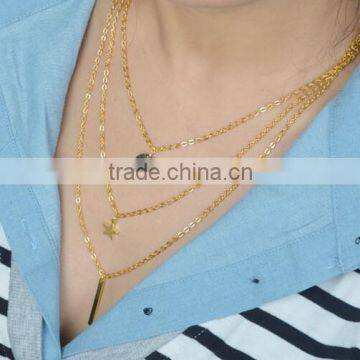 2014 Layer Necklaces Round disk star bar Necklace Dainty Chain necklace set