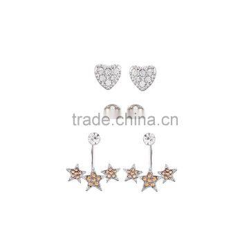 Colorful Champane Rhinestone Star Heart Shape Mini Pearl Round Stud Ear Jacket Mixed Earring Pack