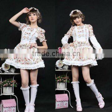 Slim Pink Cotton Floral Lace Sweet Lolita Dress 81068