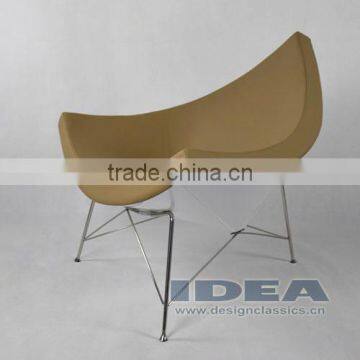Replica Coconut Chair - White Gloss Fiberglass Shell - Beige Leather