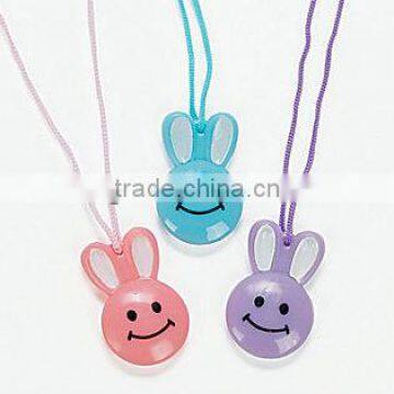 plastic Rabbit necklace pendant toys 3*2cm pink blue purple 6pcs/opp bag bulk packing