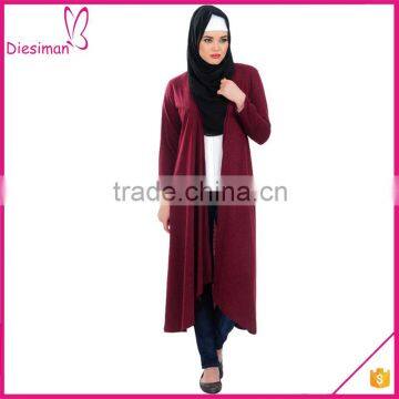 Solid Color Open Front Long Sleeve Muslim Long Cardigan